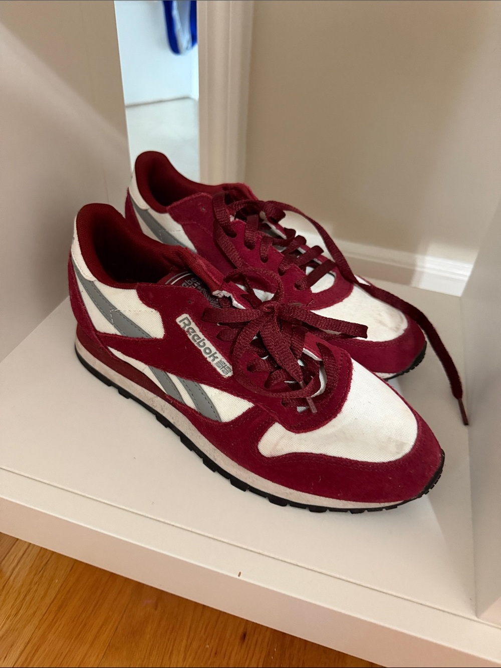 Reebok Burgundy and White Retro Runner Sneakers